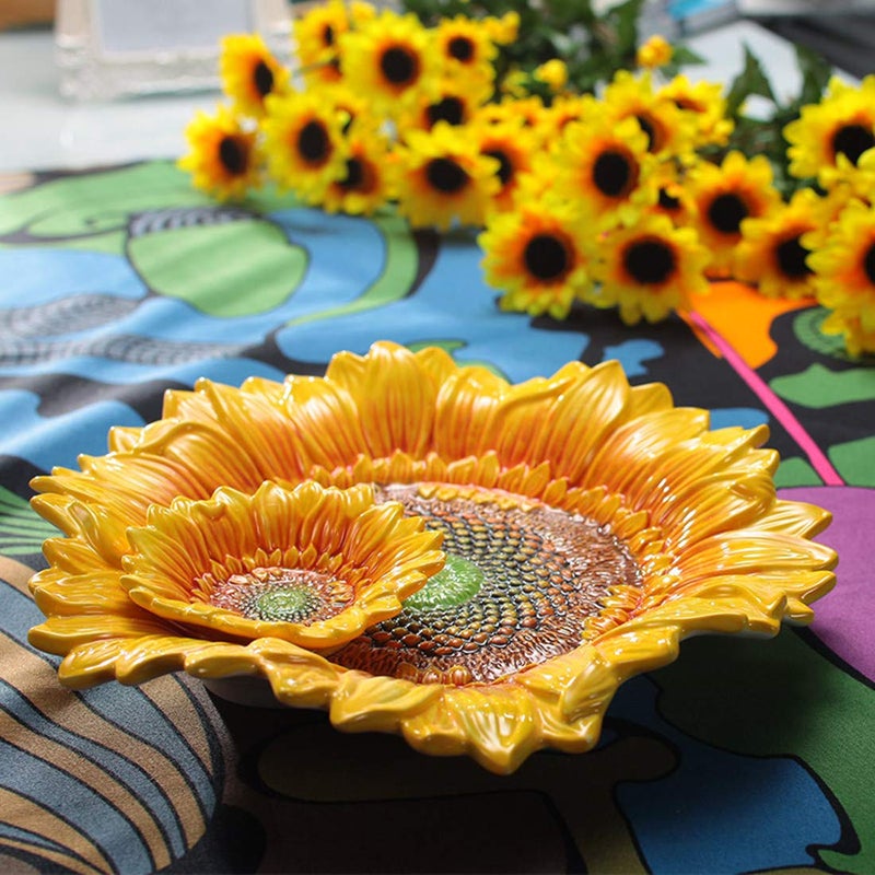 FORLONG Ceramic Chip & Dip Platter,11 inches Double Layer Hand-painted Yellow Decorated Plate -Sunflower - Image 3